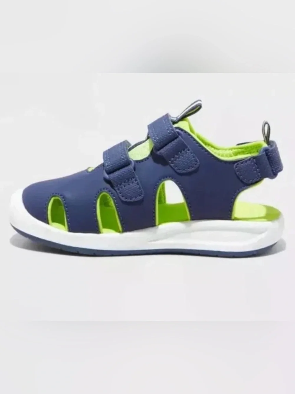 Cat & Jack Hank Boys Blue Lime Closed Toe Summer Sandals Hook Loop Strap 12T NWT